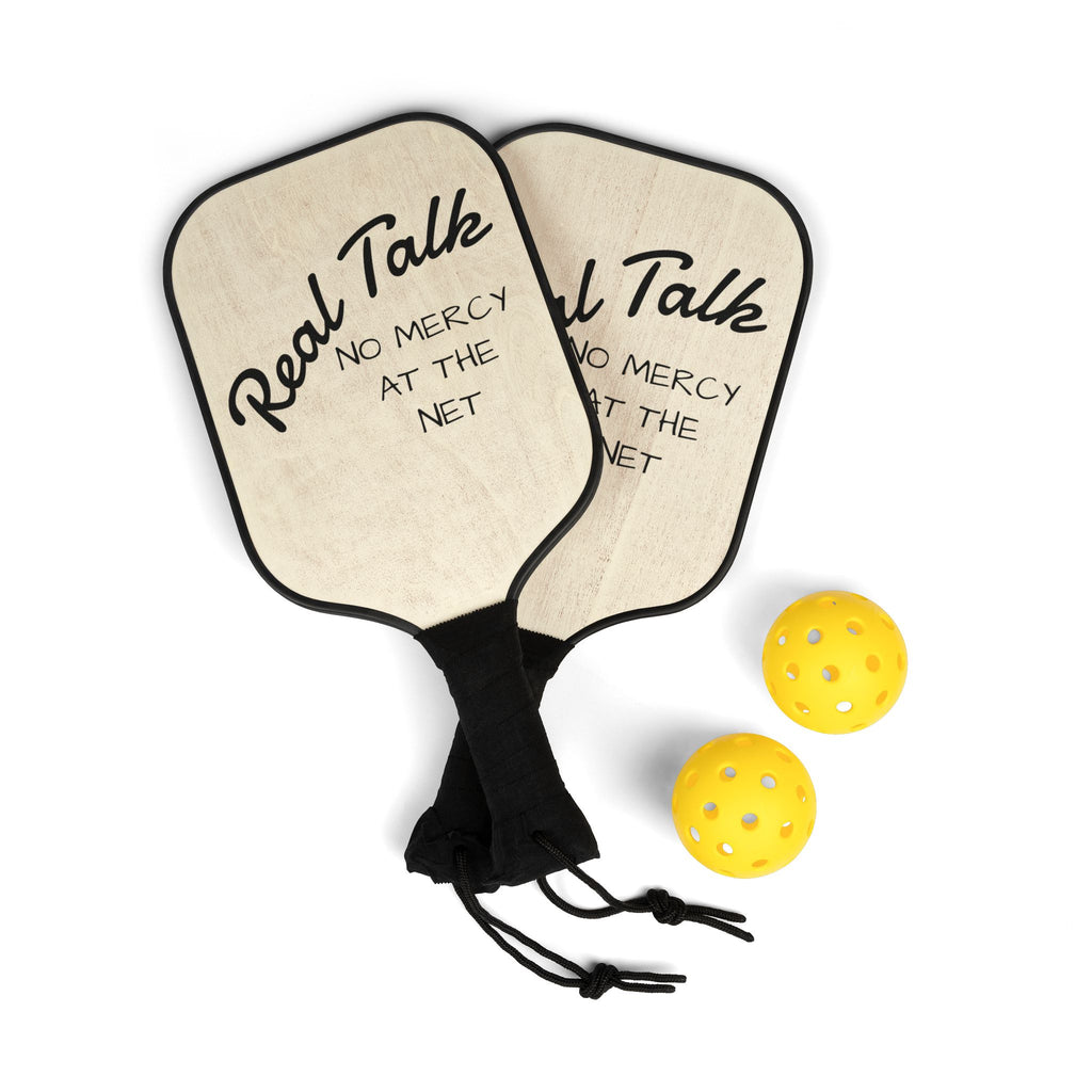 Pickleball Paddle Set — "Real Talk: No Mercy at the Net" Two-Paddle Kit with Balls