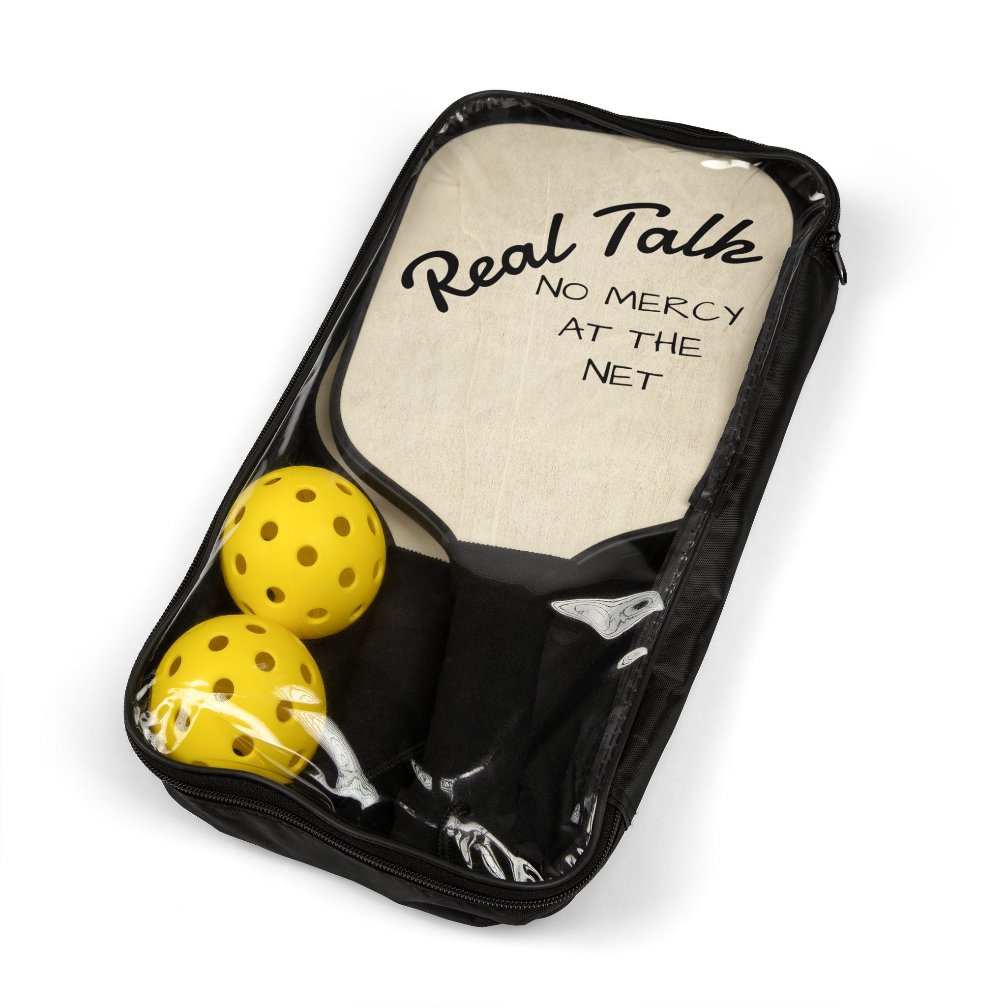 Pickleball Paddle Set — "Real Talk: No Mercy at the Net" Two-Paddle Kit with Balls
