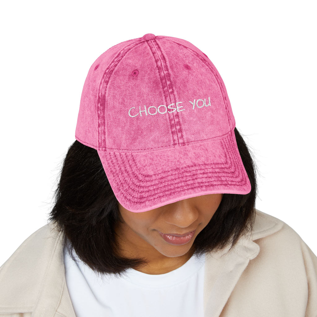 "Choose You" Embroidered Vintage Cap — Distressed Red Baseball Hat for Self-Love & Everyday Wear