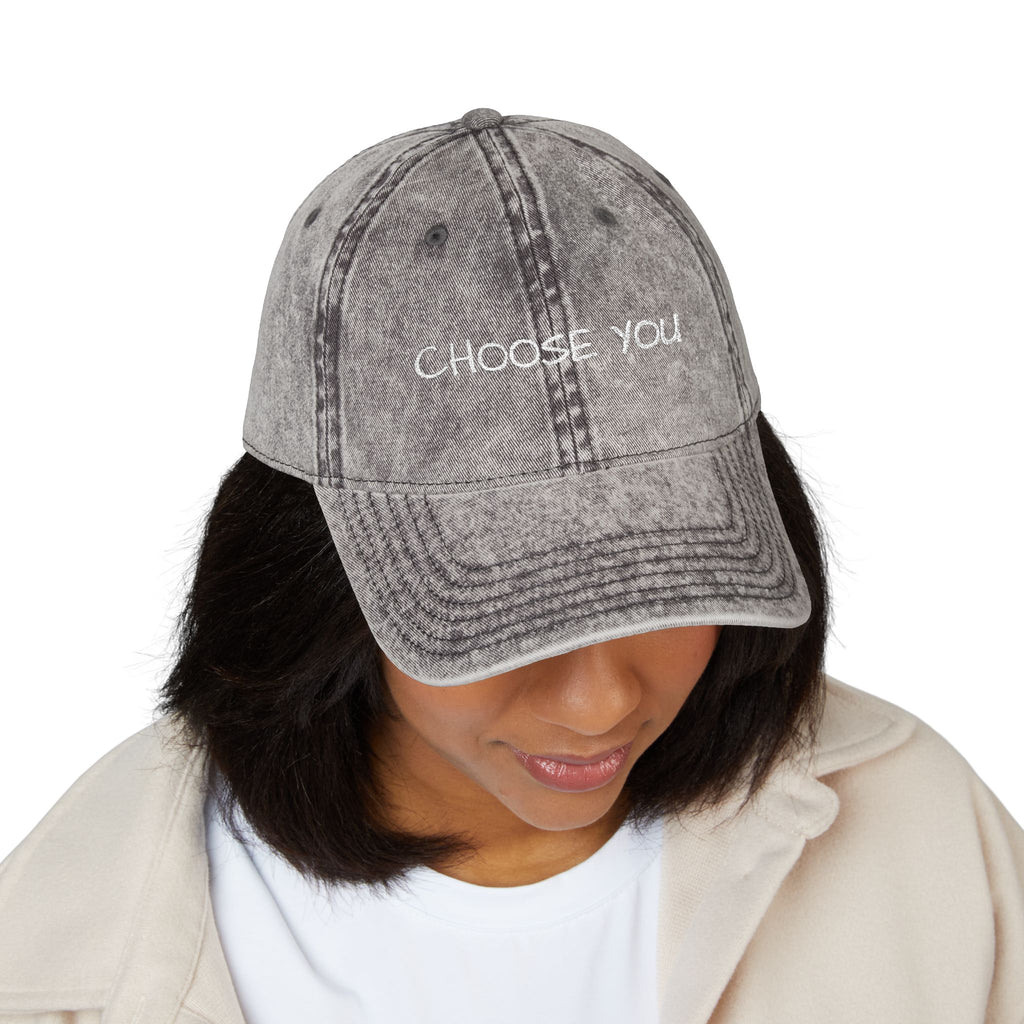 "Choose You" Embroidered Vintage Cap — Distressed Red Baseball Hat for Self-Love & Everyday Wear