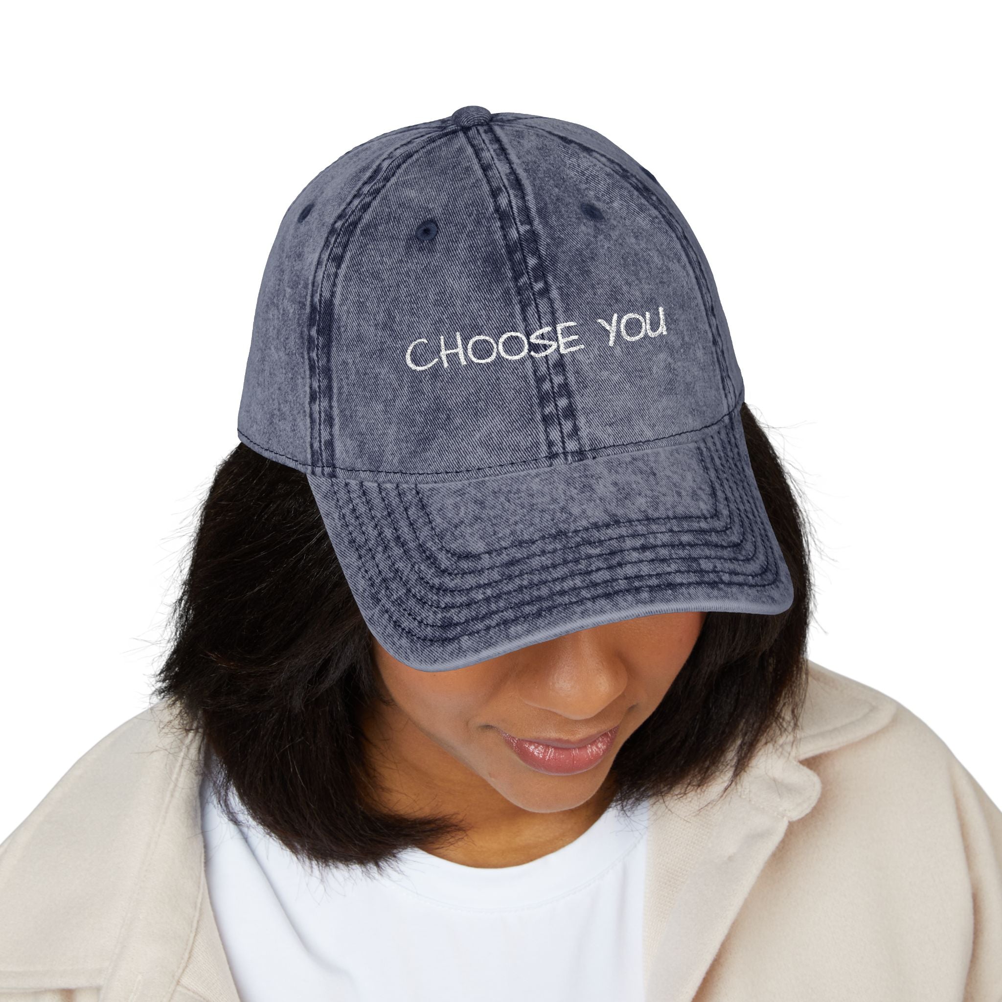 "Choose You" Embroidered Vintage Cap — Distressed Red Baseball Hat for Self-Love & Everyday Wear