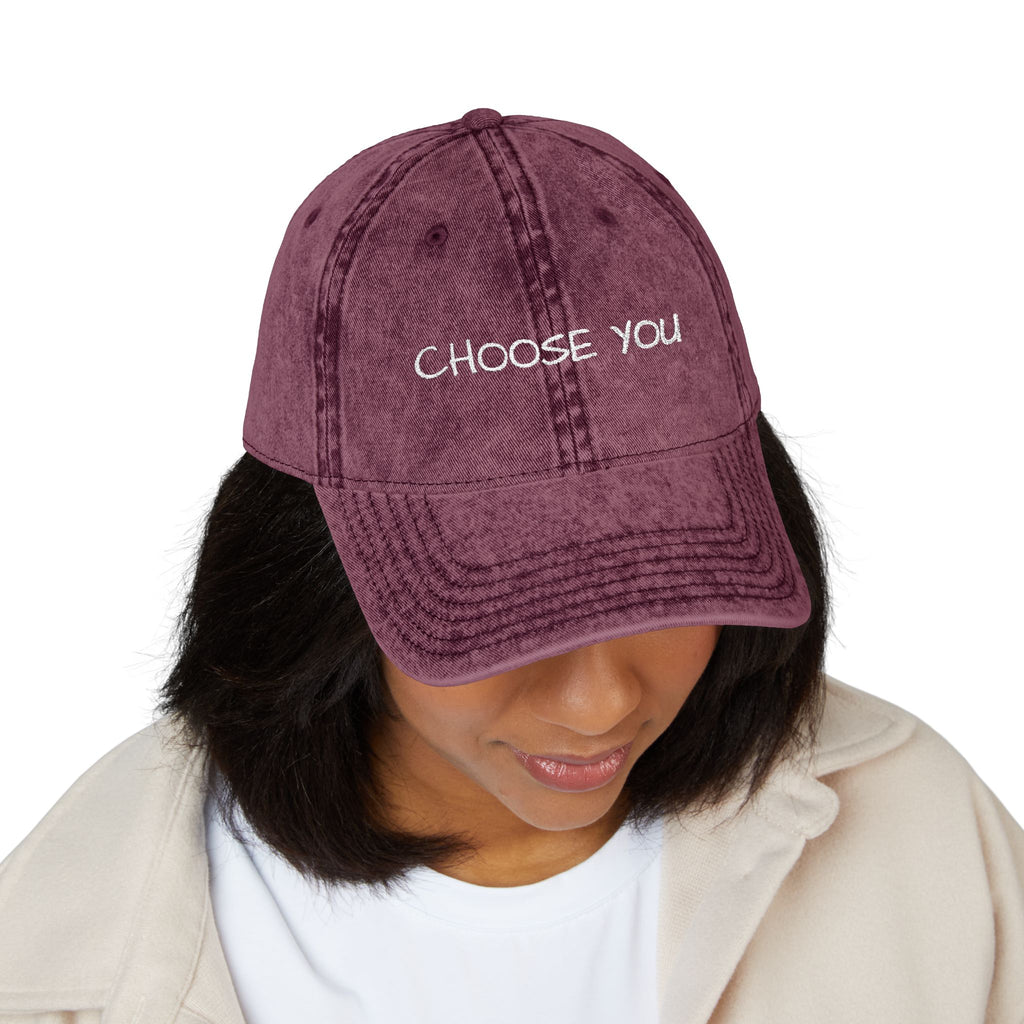 "Choose You" Embroidered Vintage Cap — Distressed Red Baseball Hat for Self-Love & Everyday Wear