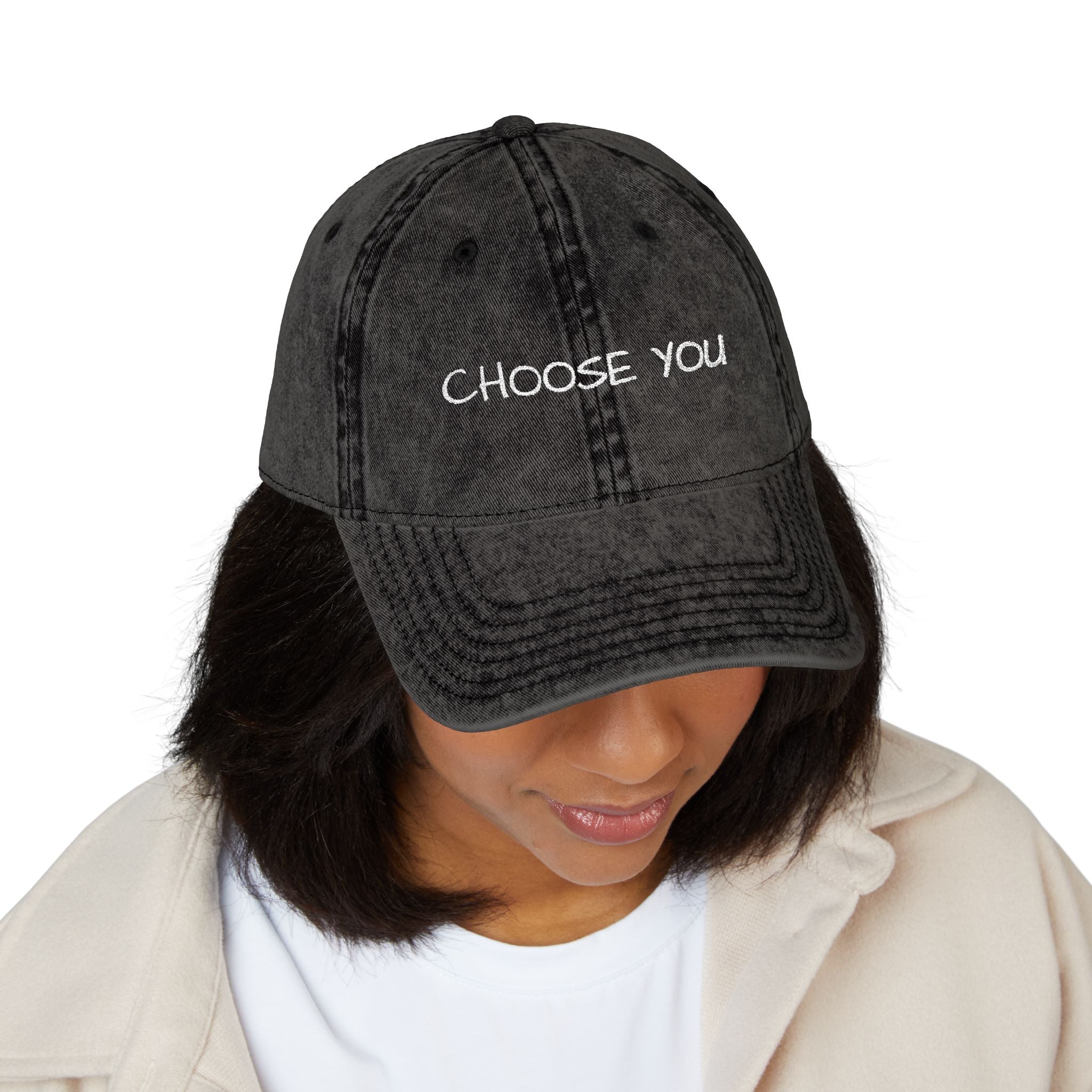 "Choose You" Embroidered Vintage Cap — Distressed Red Baseball Hat for Self-Love & Everyday Wear