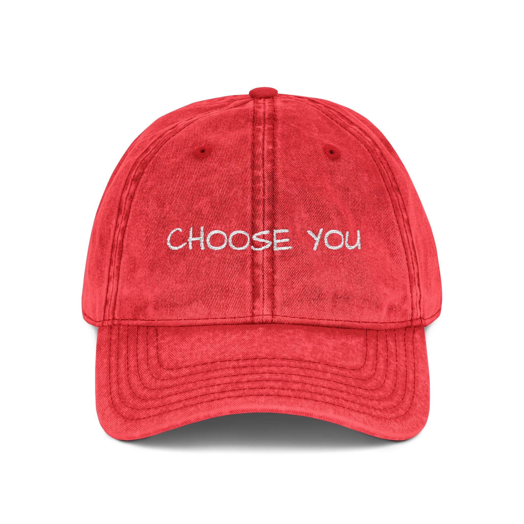 "Choose You" Embroidered Vintage Cap — Distressed Red Baseball Hat for Self-Love & Everyday Wear